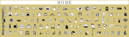 Home design elements, Home illustrations, Furniture drawings, Home Decor set, collection