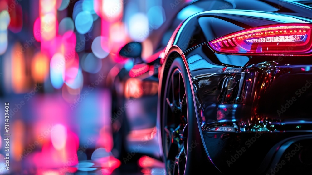 Close up of brandless sport car as an abstract backdrop. Selective focus. Abstract    