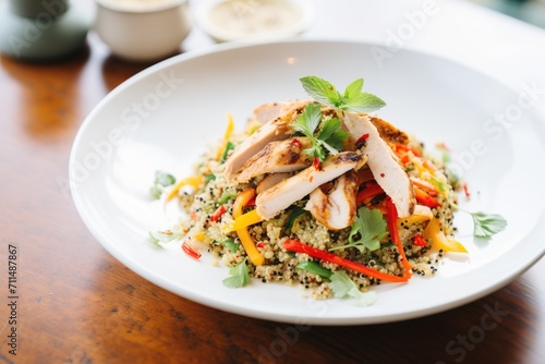 quinoa with grilled chicken and roasted peppers