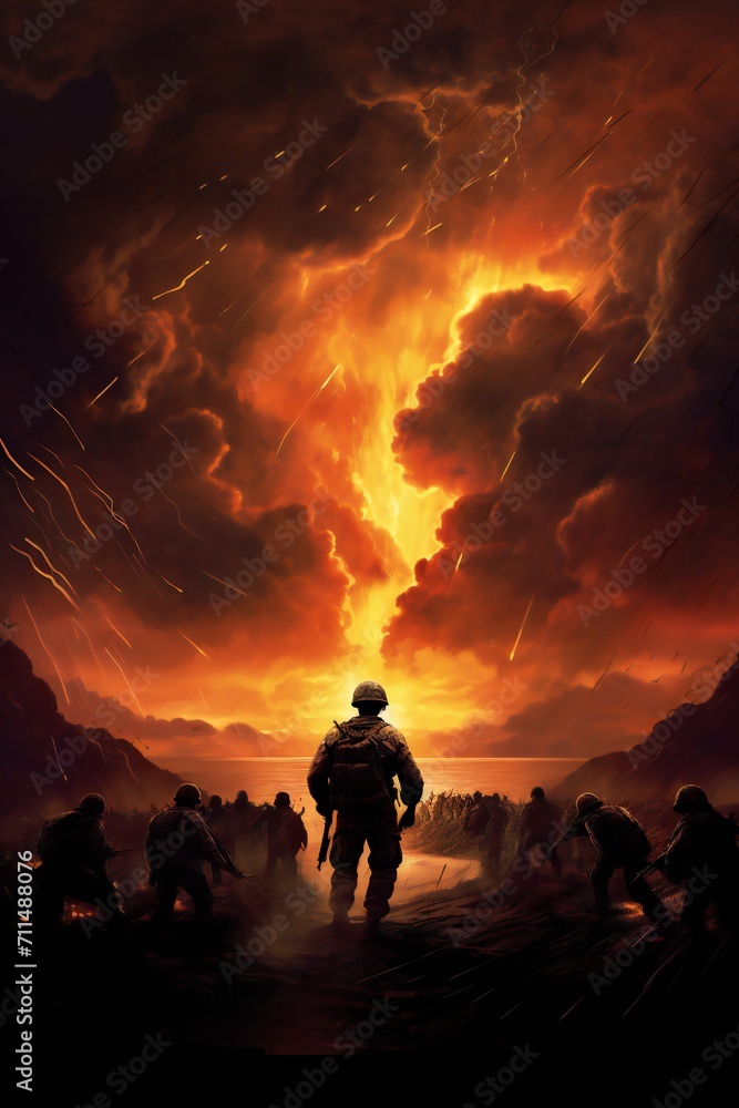 Fototapeta premium War art poster cover design background Generative Ai