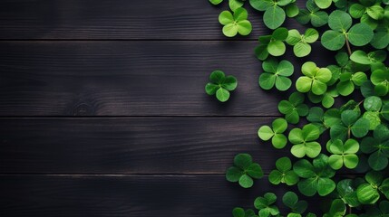 Empty wooden table and green clover Saint Patrick's Day background