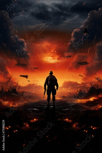 War art poster cover design background Generative Ai © LayerAce.com