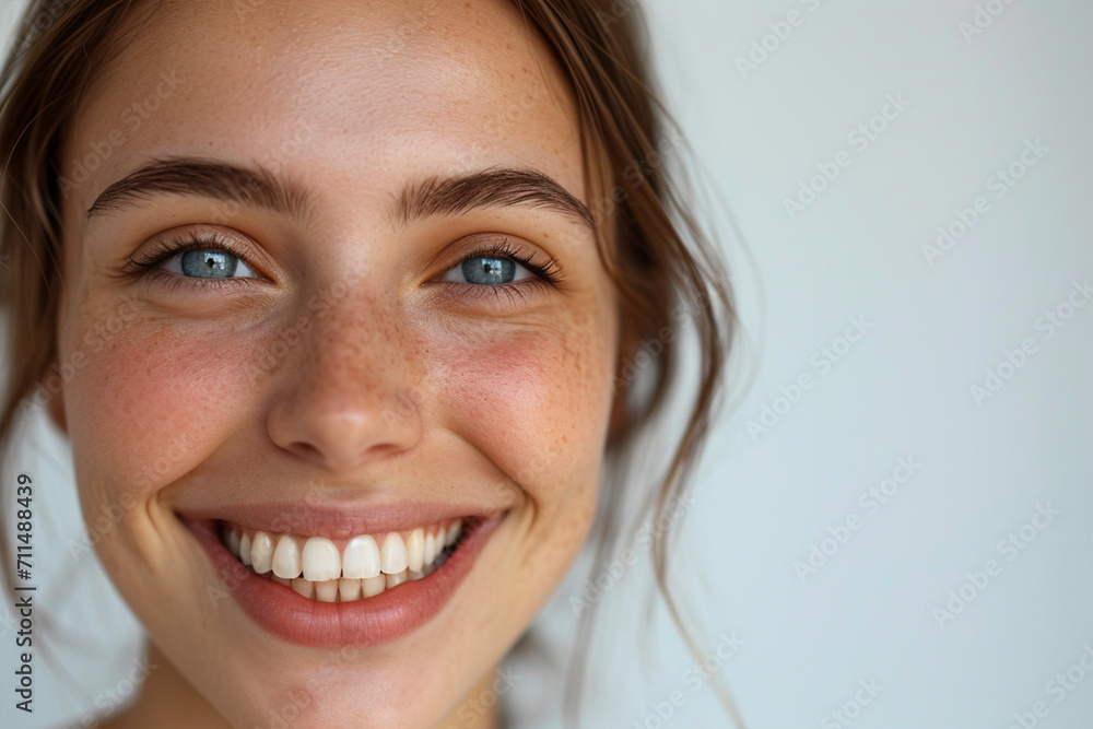Portrait of a smiling girl on a white background, ai technology Portrait of a smiling girl on a white background, ai technology