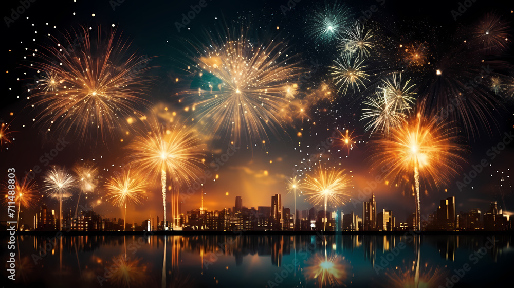 Beautiful fireworks background at night for holiday decoration Beautiful fireworks background at night for holiday decoration