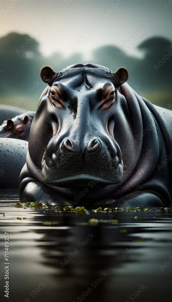 a hippopotamus in a natural a hippopotamus in a natural