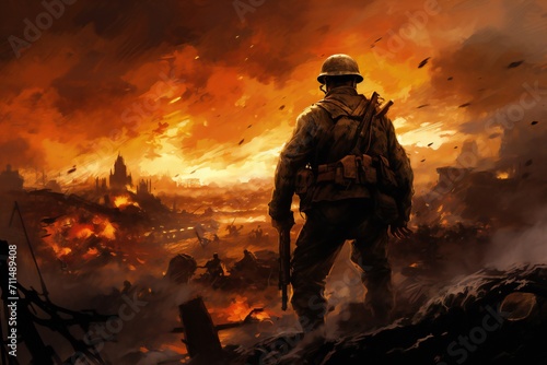 War art poster cover design background Generative Ai © LayerAce.com