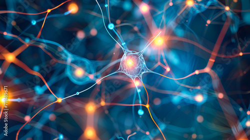 abstract background with lights 3d Rendered Neuron Network with Electrical Impulses Detailed Neuron Cell Structure with Glowing Connections