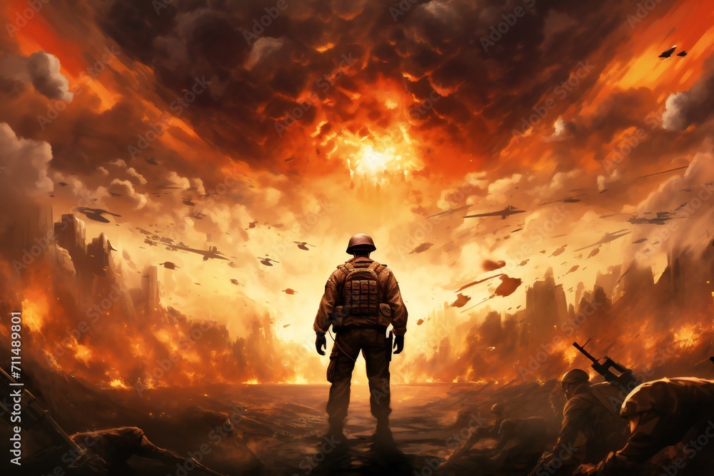 Fototapeta premium War art poster cover design background Generative Ai