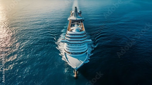 Foto a large cruise ship with the sun in the background and the ocean in the fore