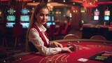 Portrait of a Female Croupier Looking at the Camera and 