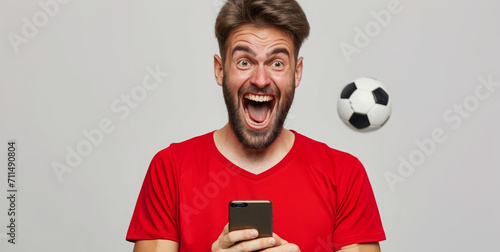 Man follows sport betting online with sport betting app for soccer game