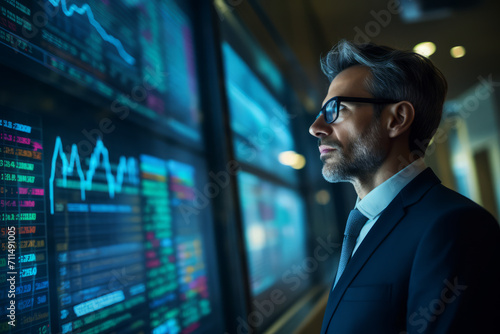 Focused and Determined: A Modern Banker in a Contemporary Bank Interior, Analyzing Financial Data with Precision and Dedication