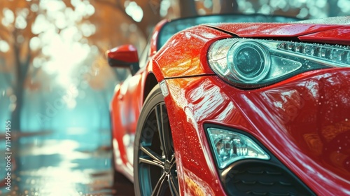 Generic brandless sports car closeup detail (with grunge overlay) - 3d illustration 