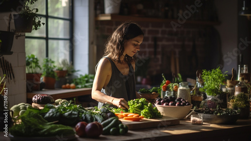 Healthy Cooking. Person chopping fresh vegetables in a modern kitchen