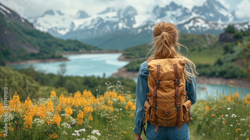 A North American woman in casual wear, enjoying a hike in a scenic national park, highlighting the diverse outdoor experiences within North America.