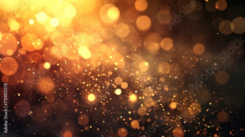 Golden light shine particles bokeh on dark background 