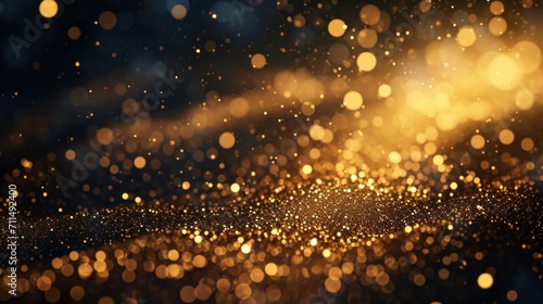 Golden light shine particles bokeh on dark background    