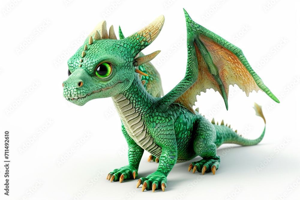 Fototapeta premium Сute dragon clipart 3d render, isolated, ai technology