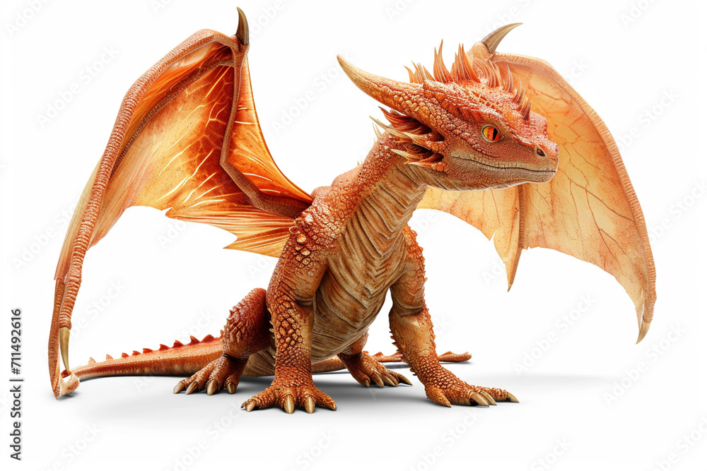 Fototapeta premium Сute dragon clipart 3d render, isolated, ai technology