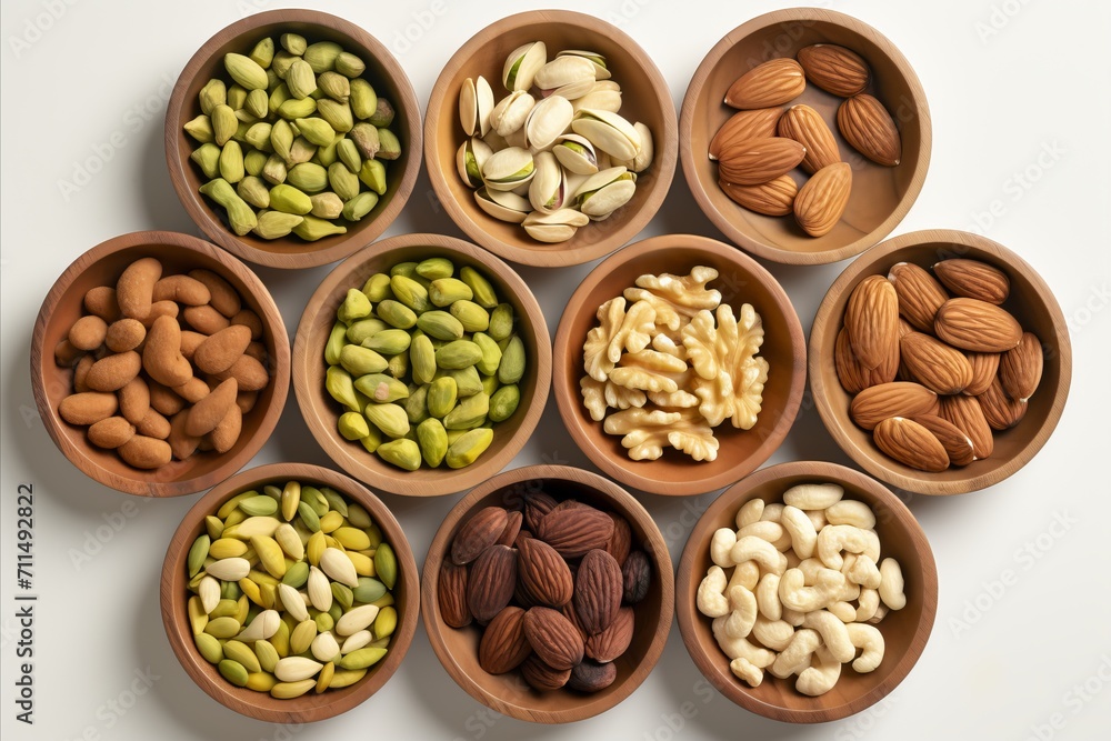 Wooden bowl with mixed nuts - healthy snack with walnuts, pistachios, almonds, hazelnuts, cashews Wooden bowl with mixed nuts - healthy snack with walnuts, pistachios, almonds, hazelnuts, cashews