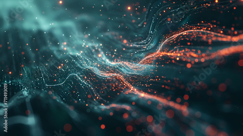 Abstract background with lights 3d Rendered Neuron Network with Electrical Impulses Detailed Neuron Cell Structure with Glowing Connections