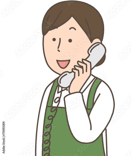 電話をする女性　シンプルイラスト