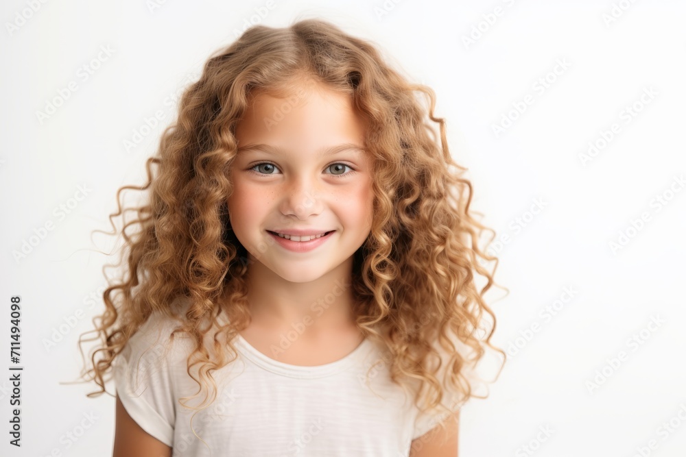 Portrait of a cute little girl with curly hair over white background Portrait of a cute little girl with curly hair over white background