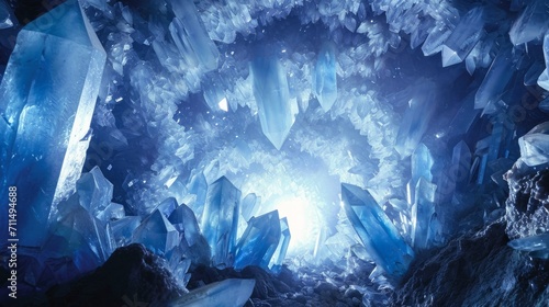 Mysterious blue crystal cave, stimulating adventure concept     photo