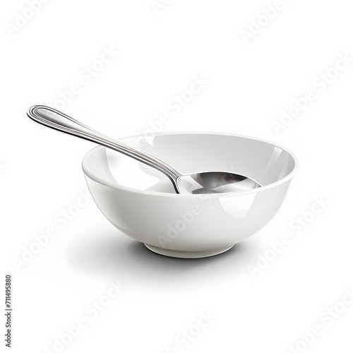 Spoon and bowl isolated on white background, realistic, png
