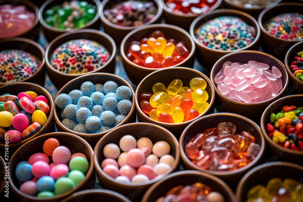 illustration of candies in a bowls. Created with Generative AI illustration of candies in a bowls. Created with Generative AI
