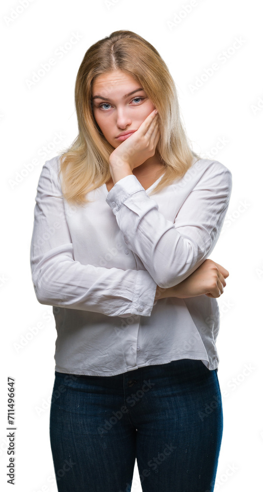 Young caucasian woman over isolated background thinking looking tired and bored with depression problems with crossed arms. Young caucasian woman over isolated background thinking looking tired and bored with depression problems with crossed arms.