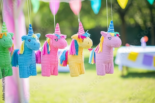 Candy-filled pinata at birthday celebration, a festive and exciting scene as children eagerly await sweet surprises.