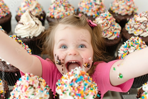 Children celebrating with candy-filled cupcakes, a joyous and delectable scene as kids indulge in delightful cupcake treats.