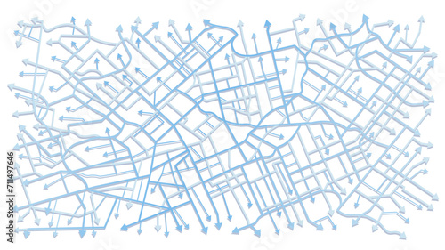 Concept of choosing a path and direction, freedom to choose one's own future. Background of the road, arrows pointing in all directions. Vector illustration, white background