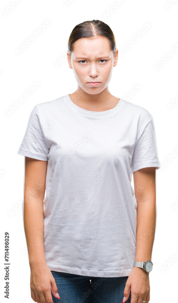 Young beautiful caucasian woman over isolated background skeptic and nervous, frowning upset because of problem. Negative person. Young beautiful caucasian woman over isolated background skeptic and nervous, frowning upset because of problem. Negative person.