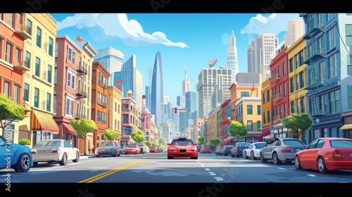 wide banner in street city background cars and buildings     