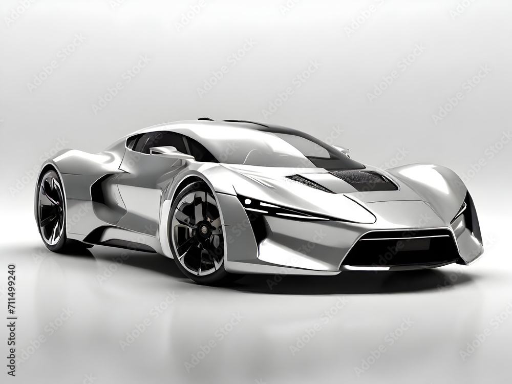 Futuristic white car on a light background.Generative AI.