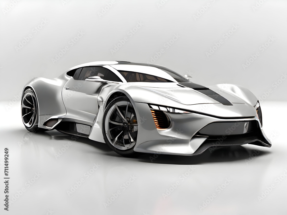 Futuristic white car on a light background.Generative AI.