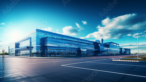 Modern Hub  Logistics Center or Corporate Headquarters Under a Clear Blue Sky