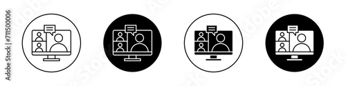 Online meeting icon set. Zoom Remote class learning video call vector symbol in a black filled and outlined style. Virtual online office work meeting sign. photo