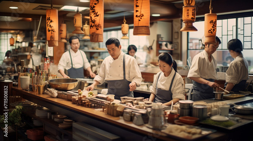 Dynamism Unleashed: The Pulse of a Busy Japanese Restaurant with Animated Staff