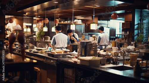 Dynamism Unleashed  The Pulse of a Busy Japanese Restaurant with Animated Staff