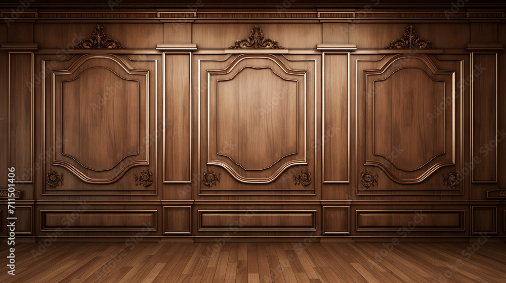Fototapeta premium Timeless Opulence: Classic Premium Luxury Wood Paneling Wall Background in Extra Wide Format