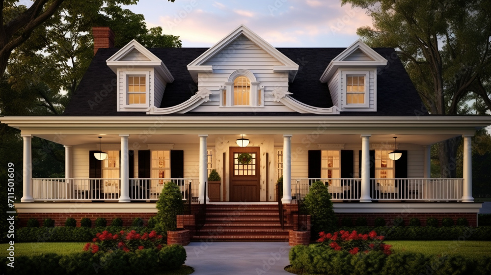 Fototapeta premium American Heritage: Exploring the Graceful Elegance of a Colonial Style Home