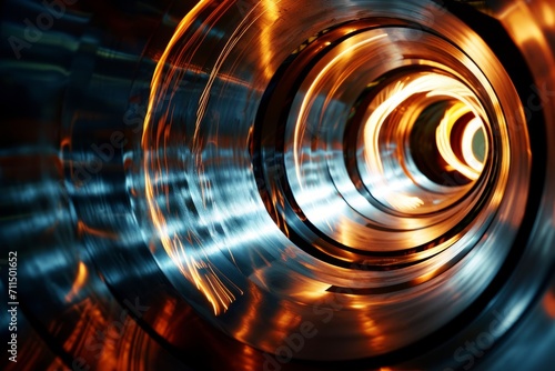 A dynamic shot of an inductor in action, emphasizing the flow of electrical currents through the coils. The play of light and shadow on the metallic surface creates a sense of energy. photo