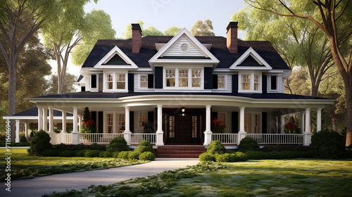 Timeless Charm: Colonial Style American House, an Emblem of Classic Home Design © Maximilien