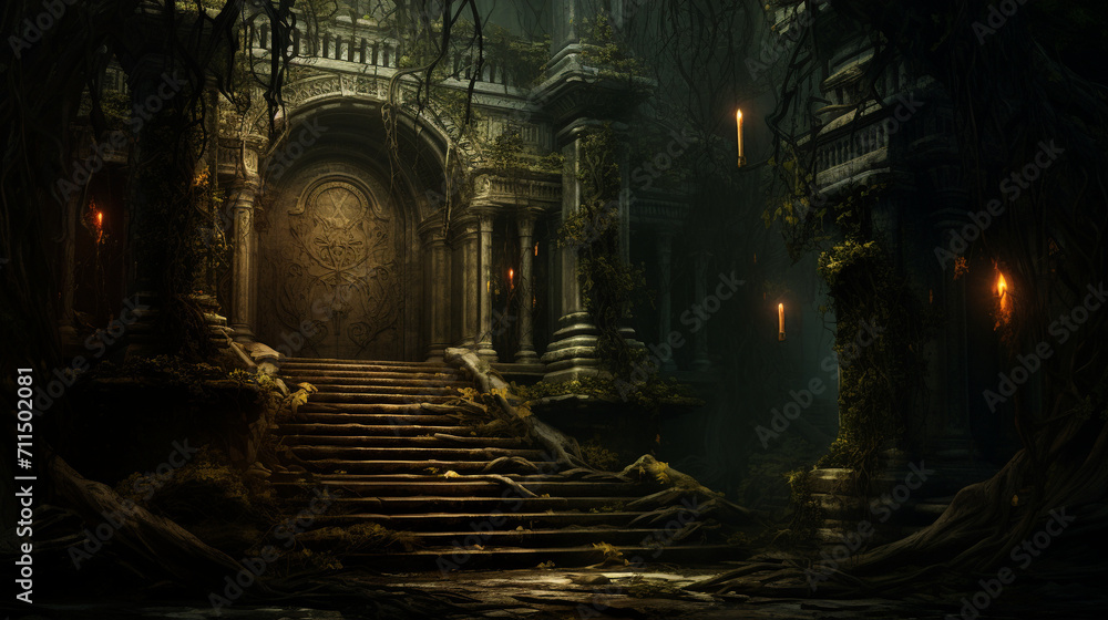 Enigmatic Gateway Exploring a Dark and Dim Secret Entrance Stock