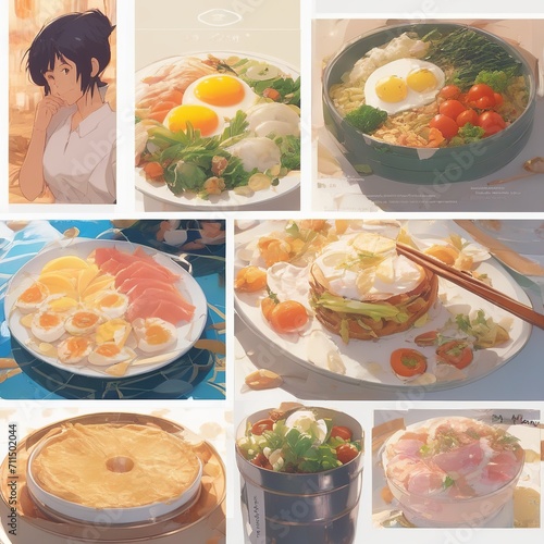 Illustrated Collage of Various Breakfast Dishes