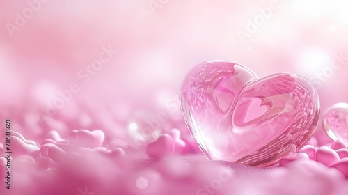 Pink background with heart, love, rose flower, romantic style for template copyspace