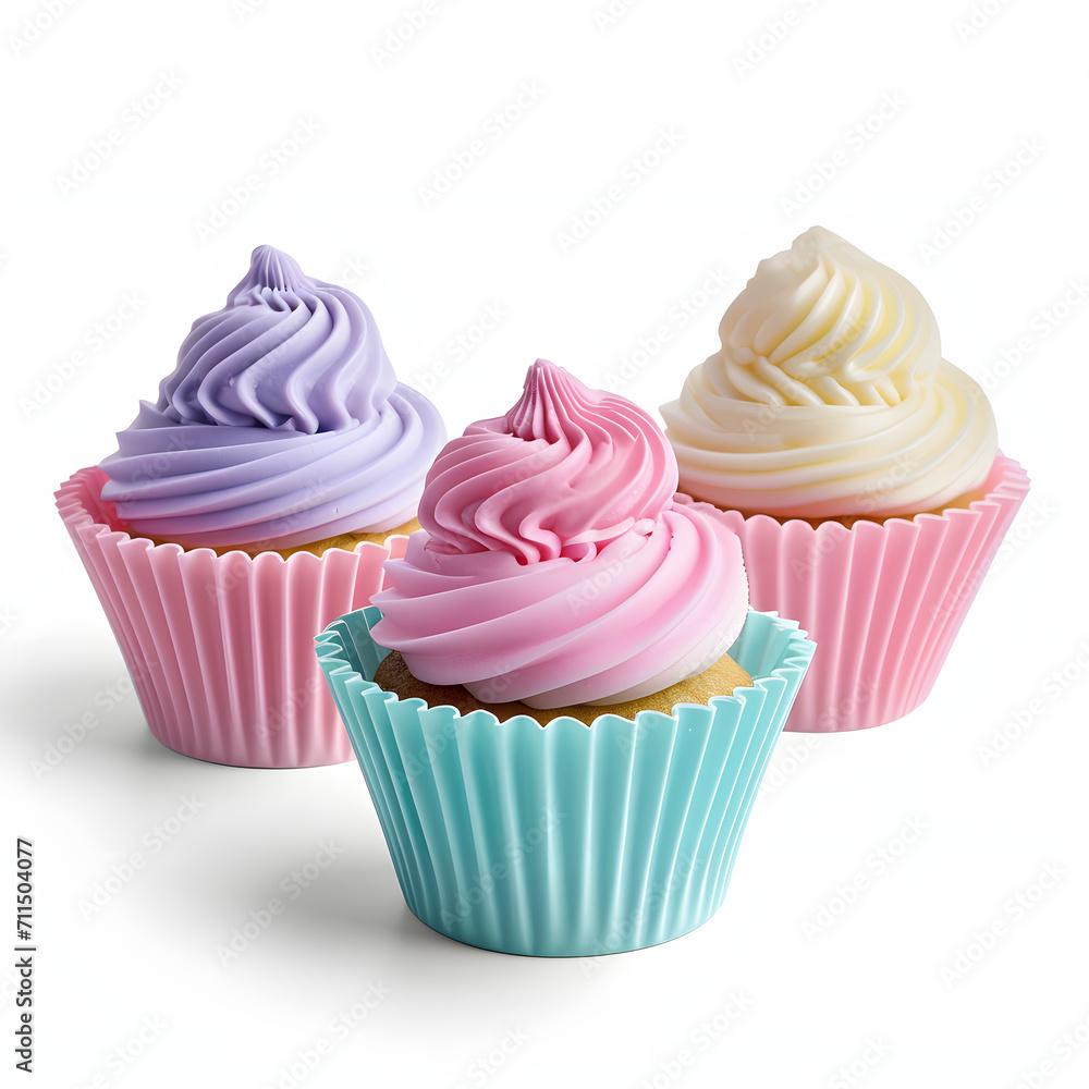 Cupcake liners and cupcakes isolated on white background, simple style, png
